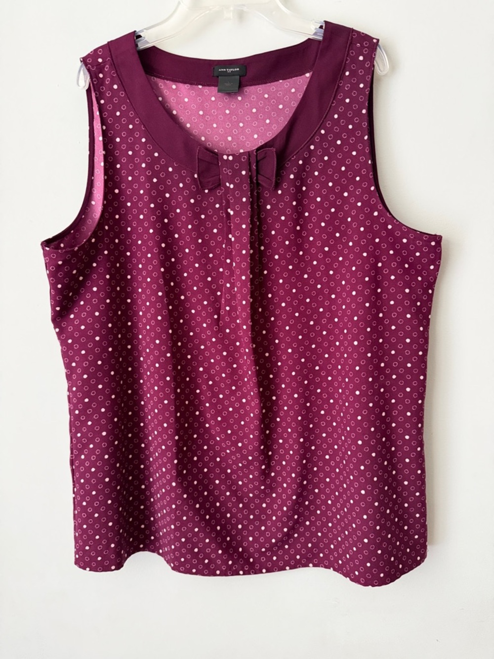 Ann Taylor Plum Polka-Dot Sleeveless Shell with Bow Neck